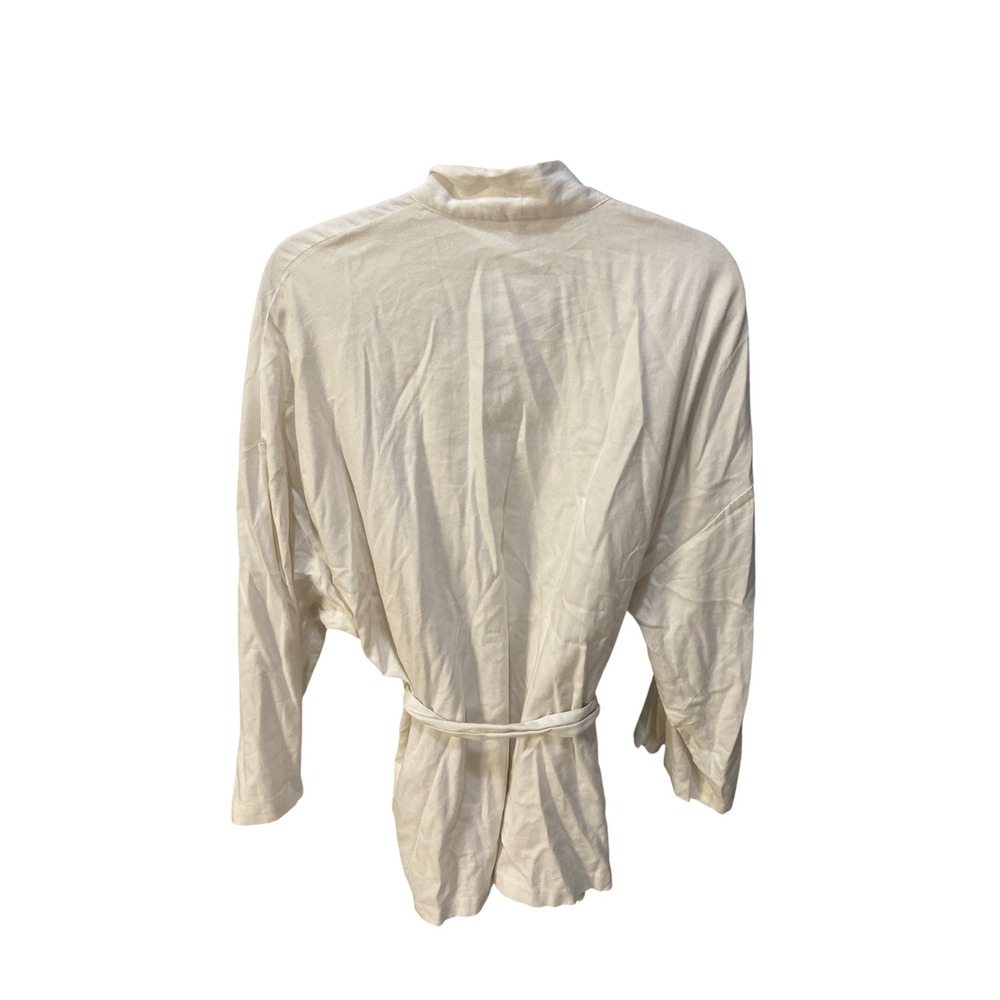 SKIMS Woven Kimono Wrap Top Bone Ivory White Small Loungewear Belted L/S - Picture 4 of 5